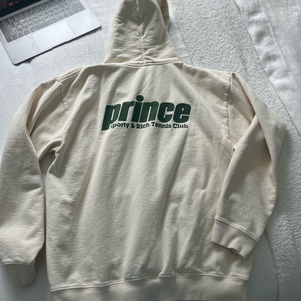 Prince Cream Hoodie with Green Logo - Sporty & Rich Tennis Club